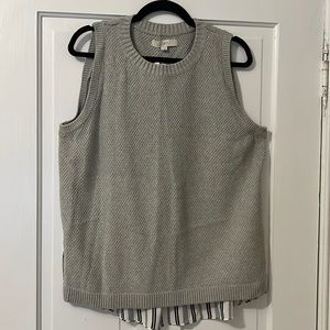 LOFT Gray Mixed Media Sleeveless Sweater with Blue and White Striped Back